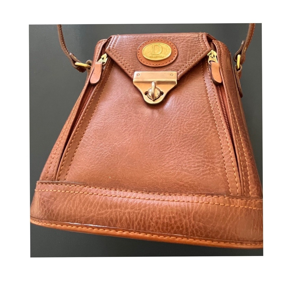 Vintage Brown Leather Handbag Satchel Crossbody‎ Bag Gold Tone Lock